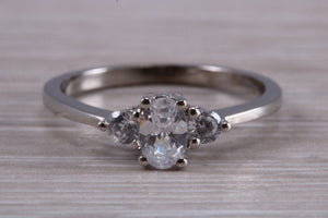 Diamond Look Trilogy Ring. Sterling Silver. Oval and Round CZ. Ideal promise,birthday,anniversary or graduation gift