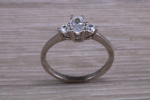 Diamond Look Trilogy Ring. Sterling Silver. Oval and Round CZ. Ideal promise,birthday,anniversary or graduation gift