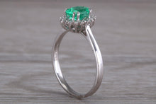 Load image into Gallery viewer, Emerald and Halo set Diamond White Gold Ring
