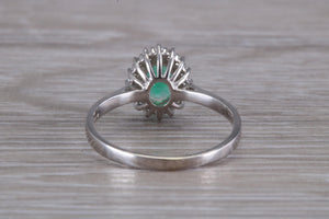 Emerald and Halo set Diamond White Gold Ring