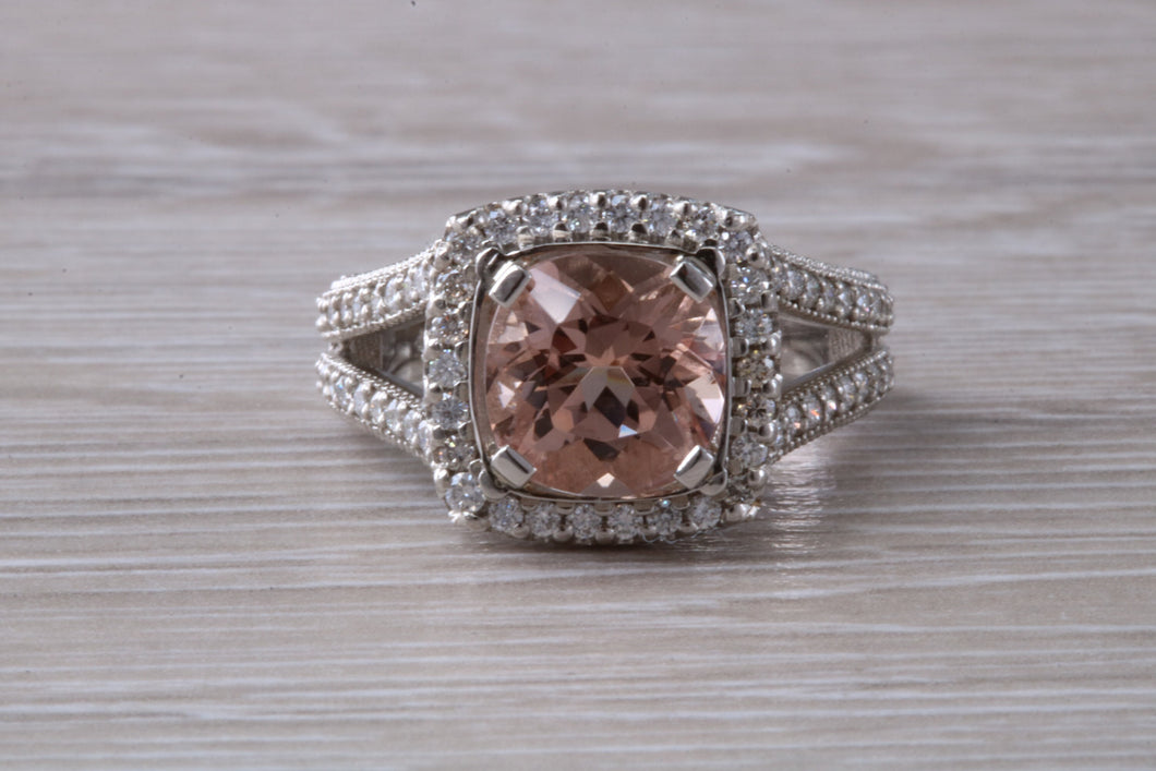 Stunning Morganite and Diamond set Platinum Statement Ring