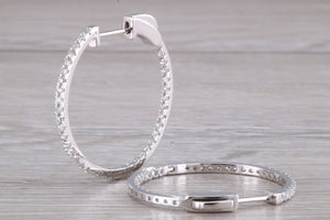 Large Full Circle set Diamond Hoop Earrings, Over One carat of Diamonds