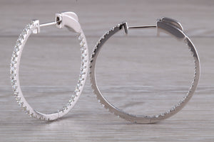 Large Full Circle set Diamond Hoop Earrings, Over One carat of Diamonds