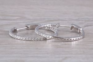 Large Full Circle set Diamond Hoop Earrings, Over One carat of Diamonds