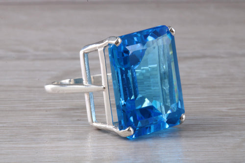 Very Large 51 carat Electric Blue Topaz Statement Ring