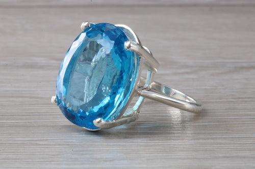 Very Large 47 carat Swiss Blue Topaz Statement Ring