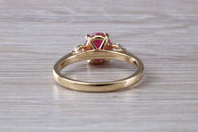 Load image into Gallery viewer, Natural Ruby and Diamond Trilogy Ring. Oval cut Ruby and Round cut Diamonds. July Birthstone, Ideal ruby anniversary gift