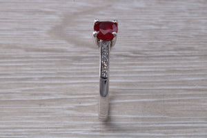 One carat Cushion cut Blood Red Ruby and Diamond set Ring