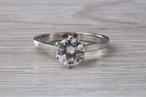 Forever One diamond solitaire, One carat Charles and Colvard diamond set in six claw ring and made in your choice of precious metal