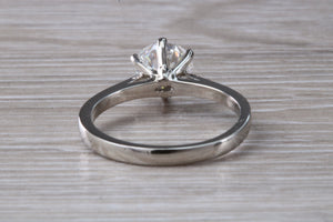 Forever One diamond solitaire, One carat Charles and Colvard diamond set in six claw ring and made in your choice of precious metal