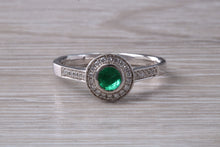 Load image into Gallery viewer, Emerald and Diamond Halo set White Gold Ring