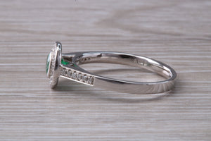 Emerald and Diamond Halo set White Gold Ring