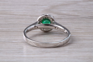Emerald and Diamond Halo set White Gold Ring