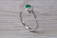 Load image into Gallery viewer, Emerald and Diamond Halo set White Gold Ring
