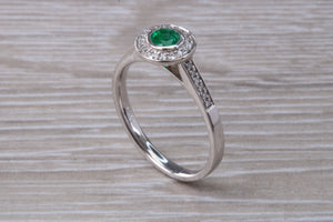 Emerald and Diamond Halo set White Gold Ring