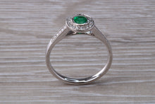 Load image into Gallery viewer, Emerald and Diamond Halo set White Gold Ring