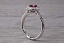 Load image into Gallery viewer, Cushion cut Burmese Ruby and Diamond Double Halo set Ring