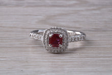 Load image into Gallery viewer, Cushion cut Burmese Ruby and Diamond Double Halo set Ring