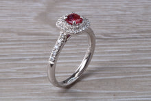 Load image into Gallery viewer, Cushion cut Burmese Ruby and Diamond Double Halo set Ring