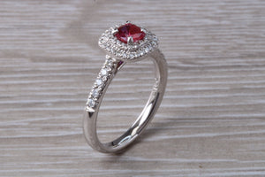 Cushion cut Burmese Ruby and Diamond Double Halo set Ring