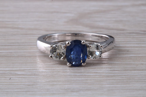 Blue and White Sapphire Trilogy Ring