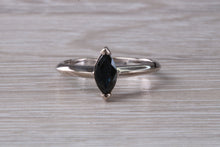 Load image into Gallery viewer, Marquise cut blue Sapphire ring set in 18ct white gold, half carat blue Sapphire