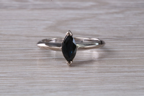 Marquise cut blue Sapphire ring set in 18ct white gold, half carat blue Sapphire