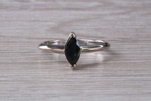 Marquise cut blue Sapphire ring set in 18ct white gold, half carat blue Sapphire