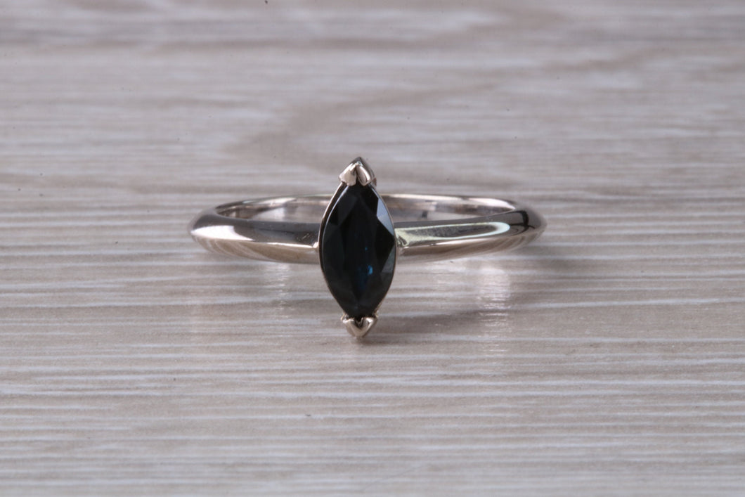Marquise cut blue Sapphire ring set in 18ct white gold, half carat blue Sapphire