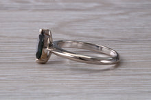 Load image into Gallery viewer, Marquise cut blue Sapphire ring set in 18ct white gold, half carat blue Sapphire