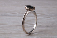 Load image into Gallery viewer, Marquise cut blue Sapphire ring set in 18ct white gold, half carat blue Sapphire