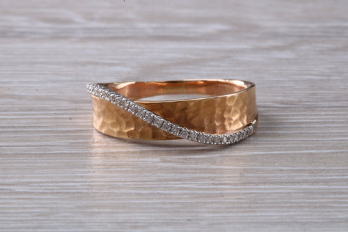 Diamond set Ring with Hammered Finish in 18ct Rose Gold