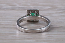Load image into Gallery viewer, Emerald and Diamond Halo set Platinum Ring