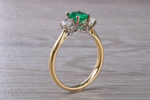 1.40 carat Emerald and Diamond Trilogy Ring set in 18ct Gold, British Hallmarked