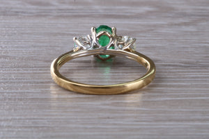 1.40 carat Emerald and Diamond Trilogy Ring set in 18ct Gold, British Hallmarked