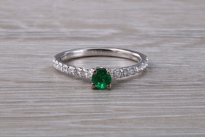 Emerald with Diamond set 18ct White Gold Ring