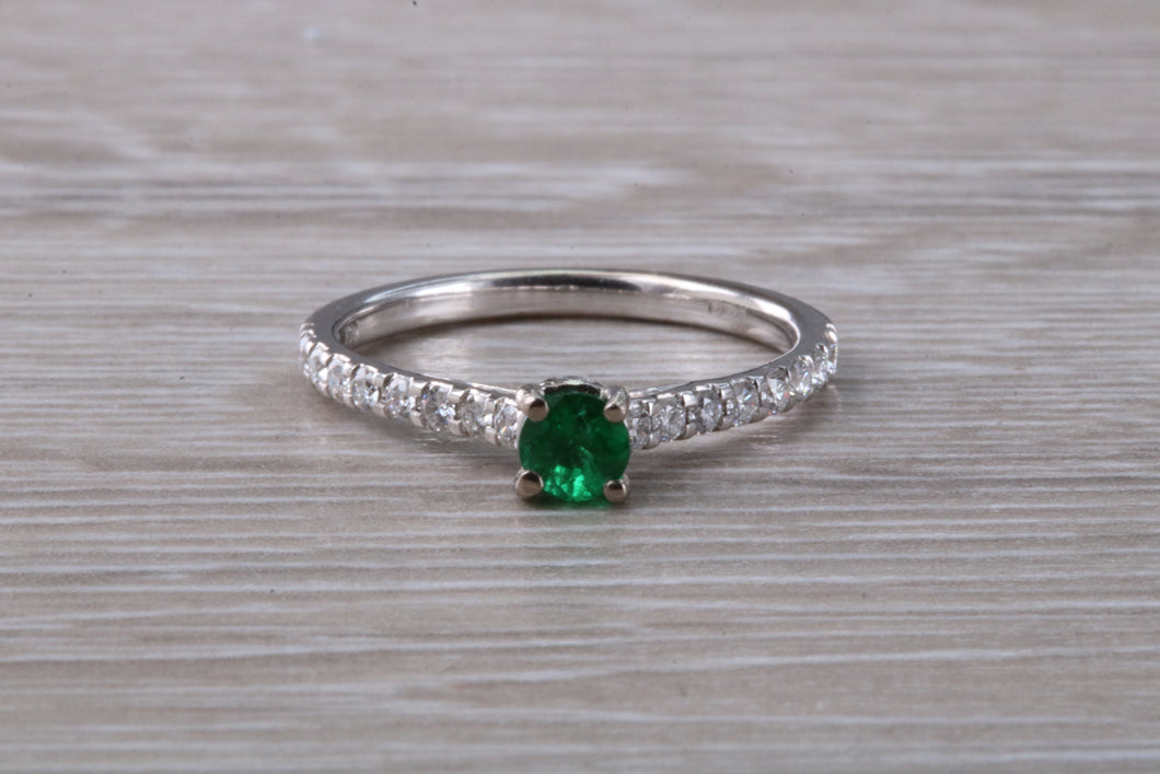 Emerald with Diamond set 18ct White Gold Ring