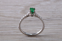 Load image into Gallery viewer, Emerald with Diamond set 18ct White Gold Ring