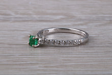 Load image into Gallery viewer, Emerald with Diamond set 18ct White Gold Ring