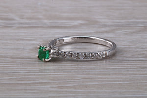 Emerald with Diamond set 18ct White Gold Ring