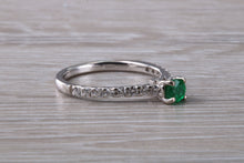 Load image into Gallery viewer, Emerald with Diamond set 18ct White Gold Ring