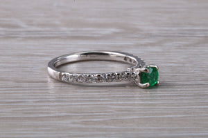 Emerald with Diamond set 18ct White Gold Ring