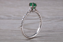 Load image into Gallery viewer, Emerald with Diamond set 18ct White Gold Ring