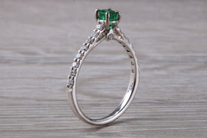 Emerald with Diamond set 18ct White Gold Ring