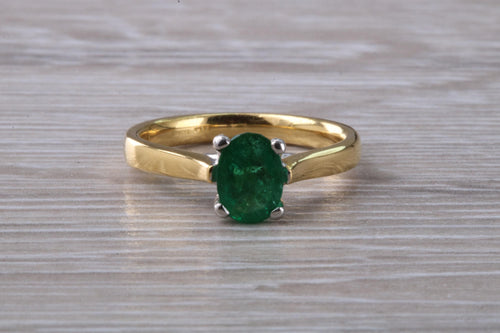 One carat Oval cut Emerald Solitaire