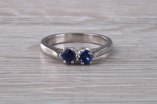 Two Very Sparkly Royal Blue Sapphires set Platinum Ring