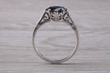 Load image into Gallery viewer, Antique Style One carat Blue Sapphire and Diamond set Platinum Ring