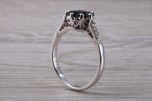 Load image into Gallery viewer, Antique Style One carat Blue Sapphire and Diamond set Platinum Ring