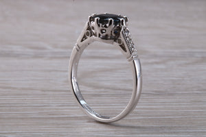 Antique Style One carat Blue Sapphire and Diamond set Platinum Ring