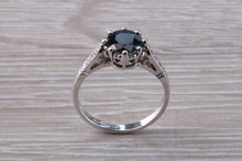 Load image into Gallery viewer, Antique Style One carat Blue Sapphire and Diamond set Platinum Ring
